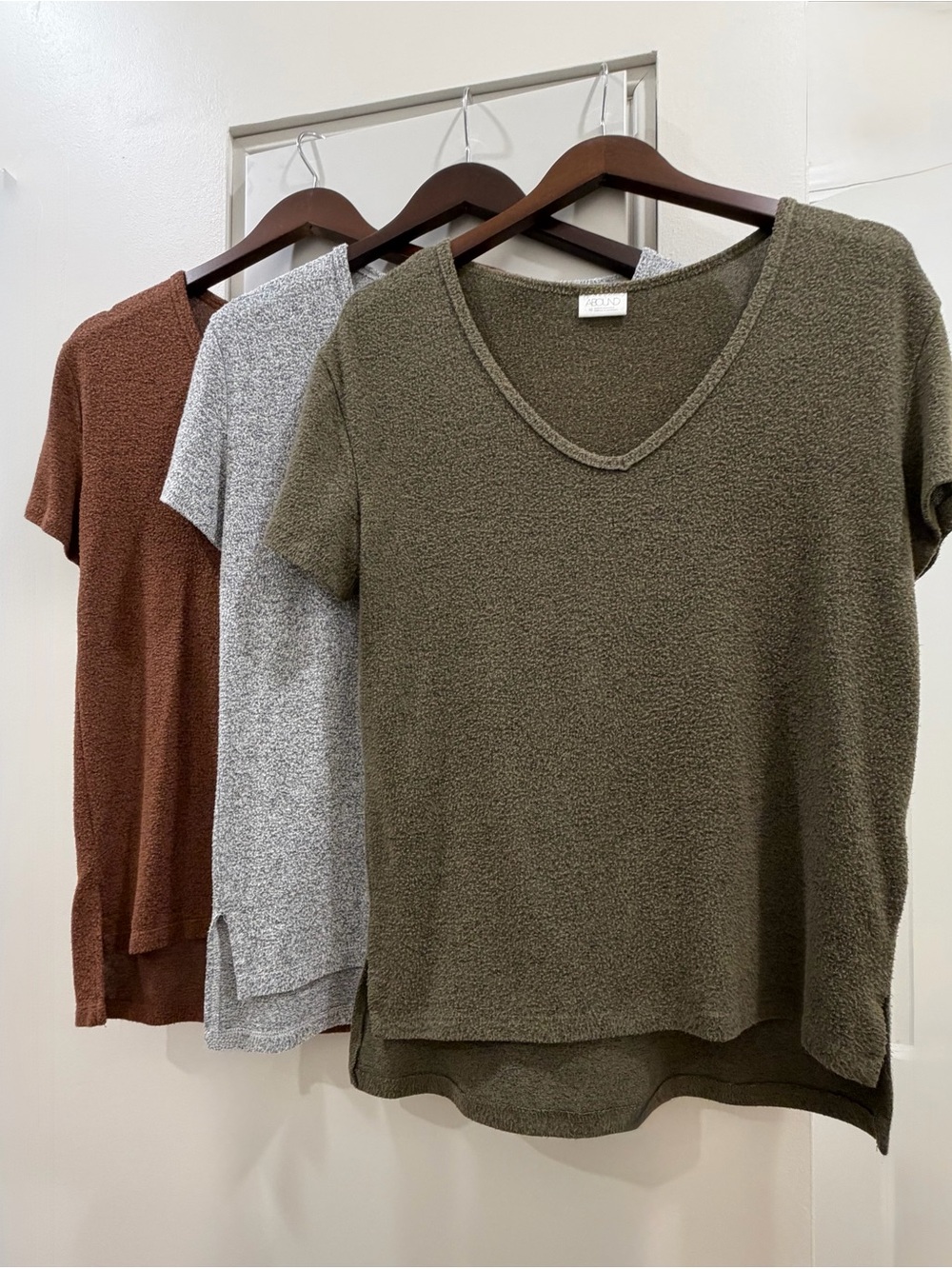 Abound Bundle of 3 Short Sleeve V-Neck Tops in Olive, Gray & Brown
